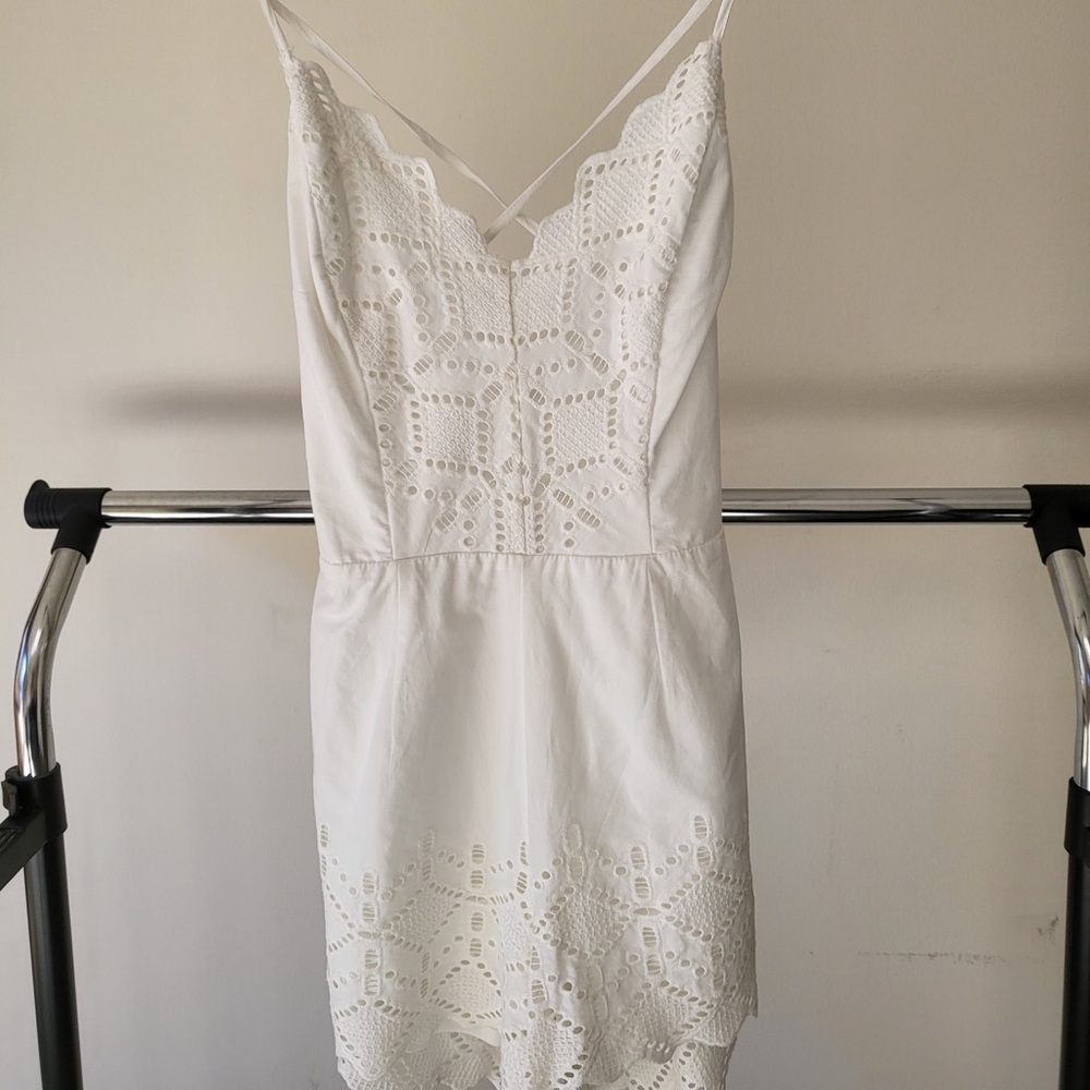White Cotton with Lace Backless Romper